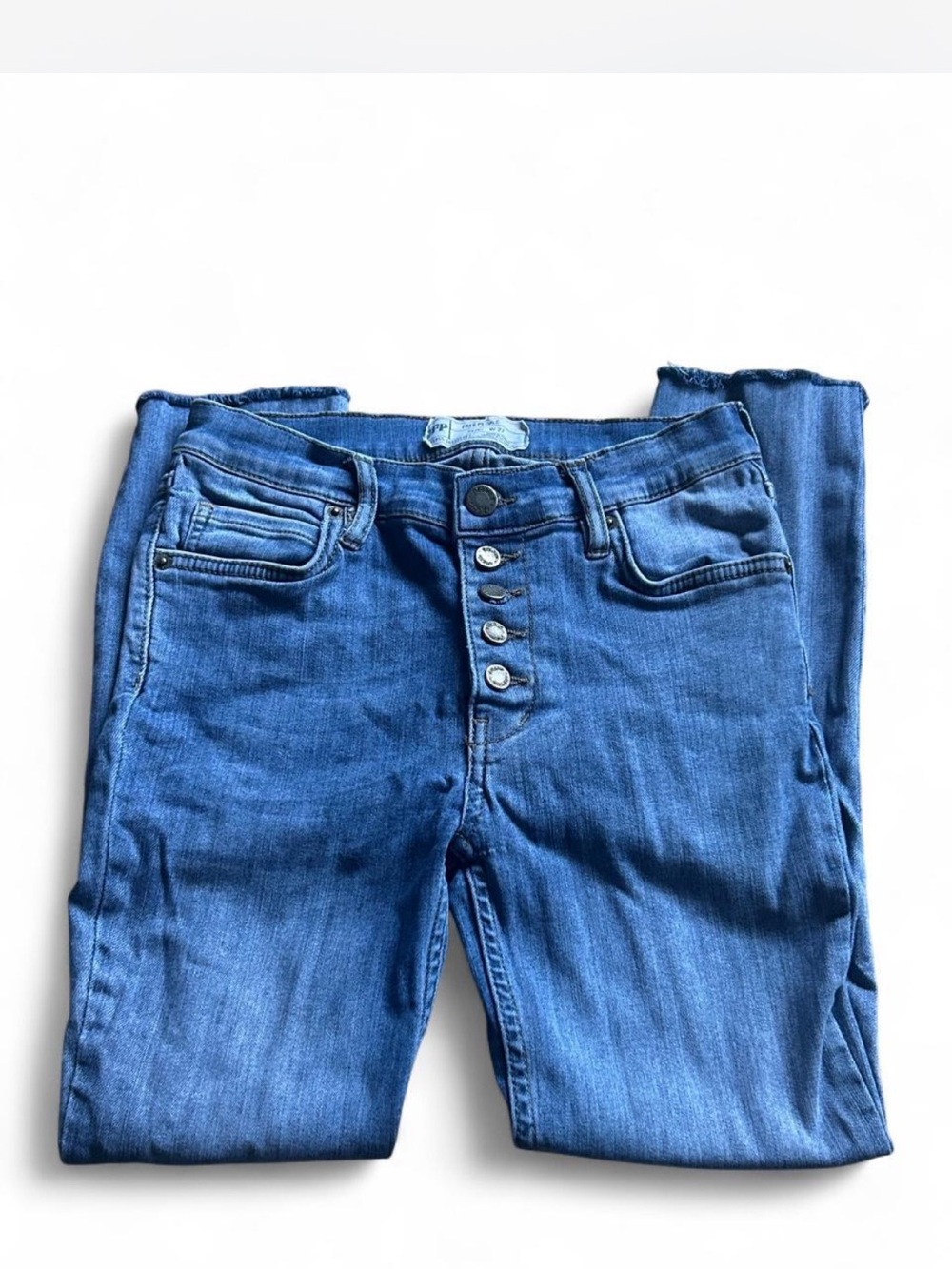Free People Skinny Button-Fly Jeans in Medium Blue